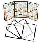 Kurtzy Triple Fold A4 Menu Covers (5 Pack) - 3 Fold Double View American Style Menu Holders - Black Trifold Clear Menu Covers with Corner Protectors - for Restaurants, Bars, Cafes, Food & Drink