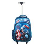 NOVEX Kids Trolley Bag for School with 2 Main Compartments | Blue Marvel Captain America Backpack, 18-Inch Polyester Carry-on | Kid Spinner Notebook Bags with 2 Wheels | Unique Bags for Boy Kids