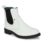 GALEX Leather Chelsea Boots for Men | Trendy, Stylish & Casual Boots | Zip/Chain Boots for Men White (G-CB-2866-WHT-9)