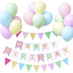 Unisun Pastel Birthday Decorations, Pastel Balloons with Happy Birthday Banner Pastel Bunting, Pastel Party Decorations for Girls Women