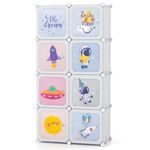 COSTWAY 8/12 Cube Children Clothes Closet, Cartoon Modular Wardrobe with Hanging Sections, Kids Storage Unit for Children Room, Nursery, Bedroom