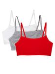 Fruit of the Loom Womens Spaghetti Strap Cotton Pull Over 3 Pack Sports Bra, Red Hot/White/Grey Heather, 38