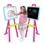 Amazon Brand - Jam & Honey Easel Board I 5 in 1 Easel I with Alphabets & Numbers i Education Toy for 3+ Year Kids (Magenta & Sky Blue)