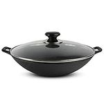 Cuisiland Pre-Seasoned Cast Iron Wok with Glass Lid (12")