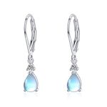 Rainbow Moonstone Dangle Drop Earrings Gemstones Oval Bezel 925 Sterling Silver Leverback Hoop Drop Earrings For Women Teen with Jewelry Earrings Gift Box