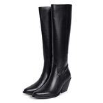 SaintG Women Snake Embossed Black Leather Knee High Boots