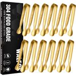 Walfos 12 Pcs Mini Gold Tongs, 4.25" Small Serving Tongs, Stainless Steel Kitchen Tongs for Appetizers, Parties Catering, Sugar, Desserts, Tea Party, Coffee Bar