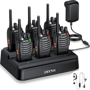 eSynic 6Pcs Walkie Talkies for Adults Professional Walkie Talkies 2 Way Radio Walkie Talkie Rechargeable Walky Talky With Original Earpieces & Charge Base Support 16CH & VOX Function for Work etc