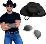 JeVenis Black Cowboy Hat Sunglasses Men Cowboy Costume Western Hat Ranchero Hat Men Women Costume Party