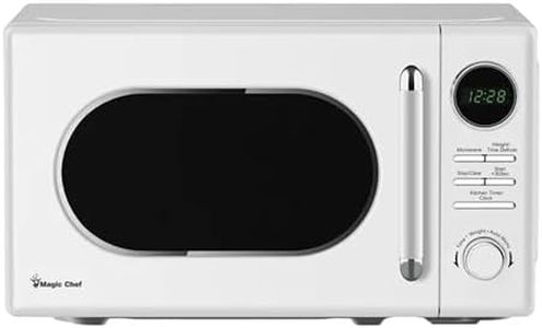Magic Chef 0.7 Cubic Feet 700 Watt Classic Retro Touch Countertop Microwave with 10 Power Levels, 9 Auto Cook Menus, and Glass Turntable, White