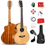 Vangoa 36-Inch Acoustic Electric Guitar Kit, 3/4 Size Cutaway Guitar Bundle with Gig Bag for Kids Beginners, Natural Cedar Top
