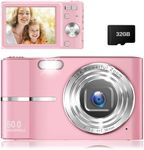 Upgrade Digital Camera, Autofocus 50MP FHD 1080P Camera for Kids with 16x Zoom Anti Shake, Compact Camera for Kid Student Children Teen Girl Boy, Kids Camera with 32GB SD Card,2 Batteries-Pink