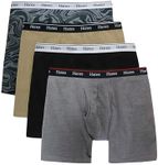 Hanes Originals Men's Boxer Briefs, Stretch Cotton Moisture-Wicking Underwear, Modern Fit Low Rise, Pack of 4, Grey/Black assortement, Size Medium