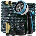 Relxitl Expandable Garden Hose 75ft Flexible Water Hose, 10 Function Sprayer Nozzle, 3/4 Inch Solid Metal Fittings Lawn Yard Garden Outdoor Hose (75ft, Black and Blue)