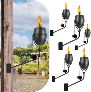 FAN-Torches Wall Mounted Citronella Torches Set of 6, 14 Oz Garden Torches for Outside, Refillable Flame Light Torch, Outdoor Metal Torch for Yard, Patio, Deck, Garden, Party, Landscape