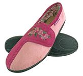 Dunlop - Ladies Adjustable Wide Fit Memory Foam Floral Velcro Slippers for Elderly Women (6 UK, Dusky Pink)