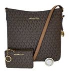 MICHAEL Michael Kors Jet Set Travel Large Messenger Crossbody bundled with Michael Kors SM TZ Coinpouch and Michael Kors Purse Hook (Signature MK Brown)