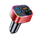 SYNCWIRE Bluetooth 5.3 FM Transmitter for Car, 48W Max Dual USB Bluetooth Car Adapter, Wireless Radio Receiver, Hands-Free Calling, Music Player Support 64G Drive with Light Switch Car Charger, Red