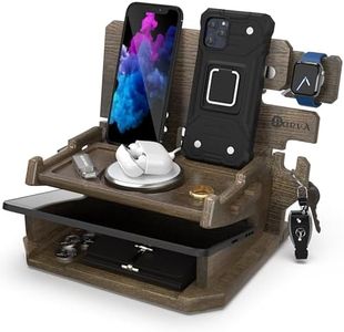 BARVA Gifts for Men Dad Birthday Ideas Wood Docking Station 2 Phone Nightstand Organizer Table Charging Dock Multi Watch Charging Stand Wallet Key Gadget Device Bedside Holder Bedroom Desk Accessories