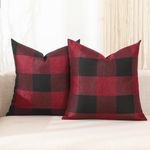 CARRIE HOME Red and Black Buffalo Check Christmas Throw Pillow Covers 20x20 Set of 2 Christmas Farmhouse Decor Pillows 20 x 20 for Porch Swing and Couch Sofa (No Pillow Inserts)