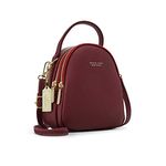 PORRASSO Mini Backpack Women Fashion Handbag Girl Waterproof Cross-Body Bag with Earphone Hole Ladies Leather Daypack Dating Travel Small Rucksack Red