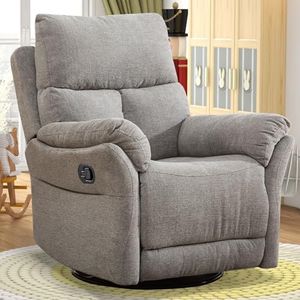 ANJ Swivel Rocker Recliner Chair, Manual Fabric Glider Nursery Recliner Chair, Single Rocking Modern Sofa Home Theater Seating for Living Room, Nursery (Silver)