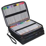 BTSKY 200 Slots Colored Pencil Case - Deluxe PU Leather Pen Pencil Holder with Removal Handle Strap Pencil Case Organizer Large Capacity for Colored Pencils Watercolor Pencils, Black