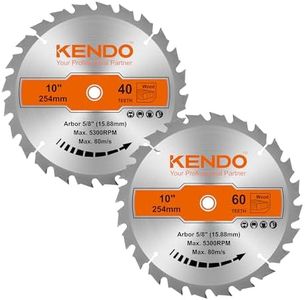 KENDO 2-Pack 10 Inch 40T&60T Carbide-Tipped Circular Saw Blade with 5/8 Inch Arbor, Professional ATB Finishing Woodworking Miter/Table Saw Blades for Plywood, Laminate, Ripping Wood