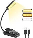 Book Light, 10 LED Dimmable Reading Light Clip on Book, Long Life Battery, Rechargeable Clip on Reading Light with 3 Brightness Modes (Warm&White&Mixed) for Reading, Bedside, Travel, Tablet