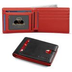 RUNBOX Mens Slim Wallet for Men - Minimalist Leather Carbon Fiber Rfid Blocking Bifold Credit Card Holder With Gift Box Black and Red, Classic Black&Red, small, Minimalist