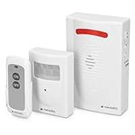 Navaris Wireless Driveway Alarm System - Outdoor Security Alert with Siren and Lights - Includes PIR Motion Sensor Detector, Receiver, Remote Control