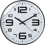 Rylan Wall Clock 12" Silent Quartz Decorative Latest Wall Clock Non-Ticking Classic Clock Battery Operated Round Easy To Read For Room/Home/Kitchen/Bedroom/Office/School - Analog, Plastic, White