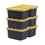 Original Black & Yellow 5-Gallon Tough Storage Containers with Lids, Stackable (6 Pack)