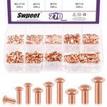 Swpeet 270Pcs Half Round Head Copper Solid Rivet Metal Fasteners Set, Copper Solid Rivets Rivet Fastener Ideal for Electrical Applications Belts Wallets Collars Leather DIY Craft Supplies