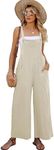 COZYPOIN Women's Cotton Bib Overalls Wide Leg Loose Fit Jumpsuit Baggy Fashion Sleeveless Rompers(Beige-XL)