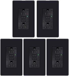 GREENCYCLE 5 Pack GFCI Outlet 15 Amp,15A/125V Ground Fault Circuit Interrupter Receptacle with LED Indicator, Weather Resistant Socket,ETL Certification, Glossy Black