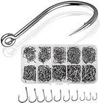 500PCS Fishing Hook, 3#-12# Barbed Hooks, Carbon Steel Eyed Sea Fish Hooks, Carp Circle Hooks with Storage Box for Freshwater Saltwater Fish Trackle