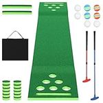 Golf Pong Putting Game Office Golf Putting Green Mat Practice Indoor Outdoor 9.8 Ft Backyard Party Golf Putting Game Set with 2 Putters, 8 Golf Balls, Carrying Bag for Home, Gifts