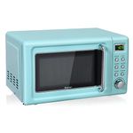 COSTWAY Countertop Microwave Oven, 0.7Cu.ft Vintage Microwave with 5 Micro Power Levels, 8 Pr-Programmed Settings, Child Lock, LED Display, Compact Retro Microwave for Dorm, Travel, RV, 700 W, Green