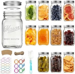 Dralaw Mason Jars 32 oz,12 Pack Large Wide Mouth Mason Jar with Airtight Lids and Bands|Quart Glass Canning Jars for Pickling, Fermenting and Food Storage Microwave&Dishwasher Safe (12pack)