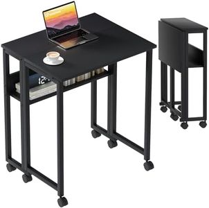 GreenForest Scrivania pieghevole Piccola scrivania rotolante con ripiano di stoccaggio, 63 CM Scrivania per computer pieghevole con ruote per piccoli spazi, facile da montare, nero