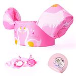 SwanJumper Pink Puddle Jumper for Girl Kids: Puddle Jumper for 30-50 Pounds Kid with Goggles and Cap