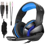 Phoinkas Gaming Headset with 3.5mm Plug Noise Cancelling Mic for PS4, Xbox One,Nintendo Switch PC Mac,Surround Sound Over-ear Headphones with LED Light,Volume Control,Soft Memory Earmuff,218mm Cable