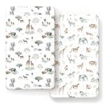 Stretch Ultra Soft Jersey Knit Fitted Crib Sheets Set 2 Pack，Fit All Standard Crib Mattress Pads Safe and Snug, Crib Fitted Sheet for Baby, Stylish African Savannah Animals Pattern