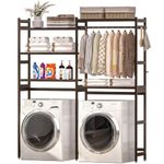 Cozivolife Over the Washer and Dryer Storage Shelf Bamboo,5 Tiers Laundry Room Drying Rack with Adjustable Shelves and 4 Hooks,Space Saver Organizer for Hanging Clothes and Towels (Brown)
