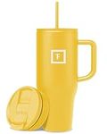 IRON °FLASK Co-Pilot 32 oz Insulated Tumbler w/Straw & Flip Cap Lids - Cup Holder Bottle for Hot, Cold Drink - Leak-Proof - Water, Coffee Portable Travel Mug - Honey Yellow