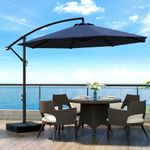 OLILAWN 10ft Patio Umbrella with Base Included, Outdoor Offset Cantilever Umbrella w/Upgraded Yarn-dyed Fabric Shade, Sturdy 8 Rids, Easy Tilt Adjustment, for Pool Deck Porch Backyard Garden,Navy Blue