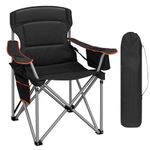Hzuaneri Folding Camping Chair for Adults Oversized 220KG, Heavy Duty Padded Camping Chair with Adjustable Lumbar Support, Cooler Bag, Cup Holder for Garden Balcony Fishing Black and Orange CC00299EO