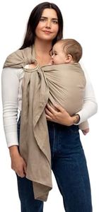 WildBird - Ring Sling Baby Carrier - 0-36 Months (up to 35 lbs) - Long (90") Desert Lark & Black Ring - Front, Hip or Back Carry - Adjustable Fit - Natural Linen - Baby Essentials - New Mom Gifts