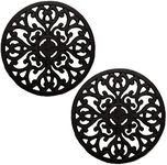 Hedume 2 Pack Cast Iron Trivet, 6.8" Cast Iron Round Trivet with Vintage Pattern and Rubber Pegs/Feet for Serving Hot Dish, Pot, Pans and Teapot on Kitchen Countertop or Dinning